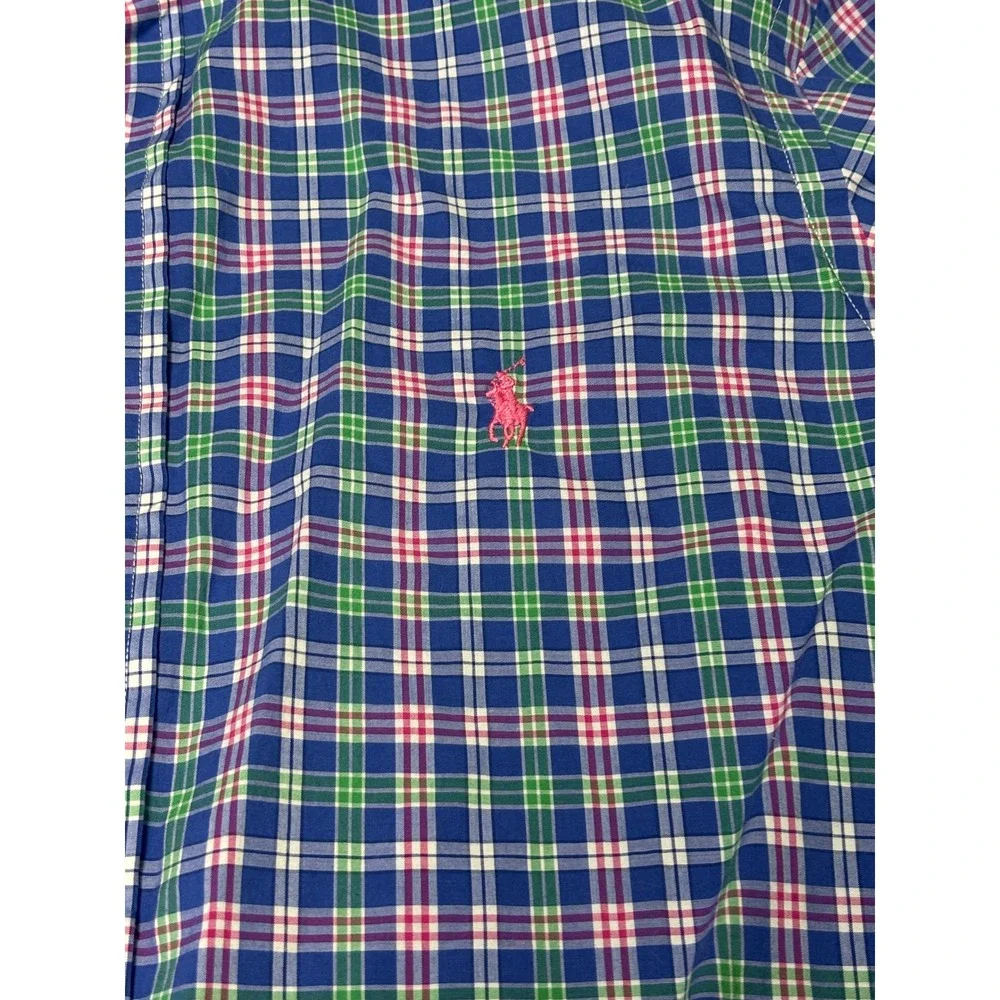 Polo Ralph Lauren Men's Plaid Button Down Shirt Stretch Cotton Pink Green Blue M